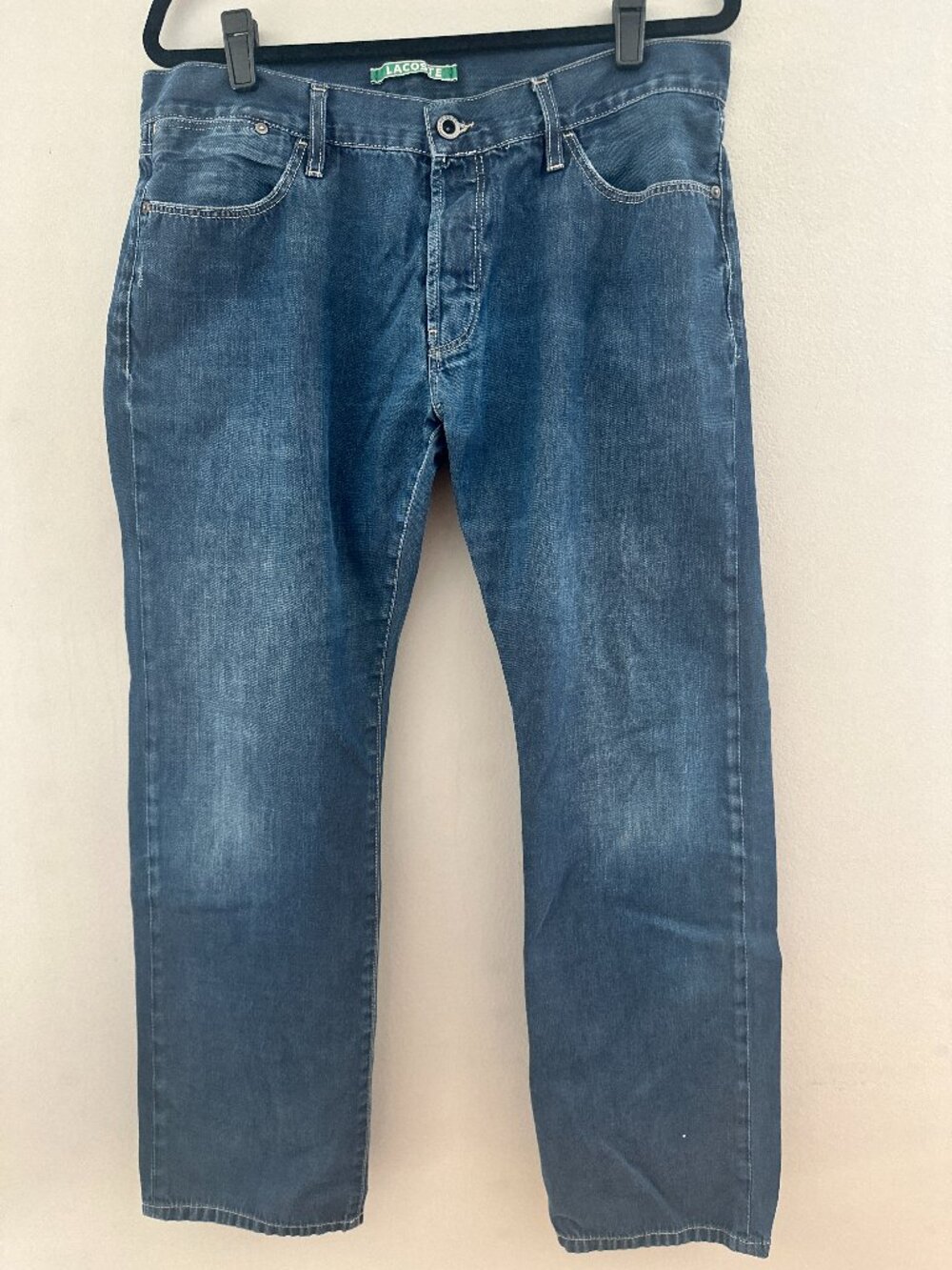 Lacoste Straight Leg Jeans 34 Blue Excellent Denim Button Fly 100% Cotton